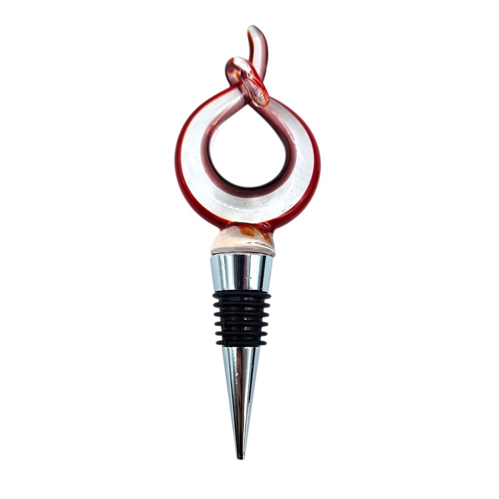 Vintage Hand Blown Glass Wine Bottle Stopper Red and Purple Swirl Murano Style
